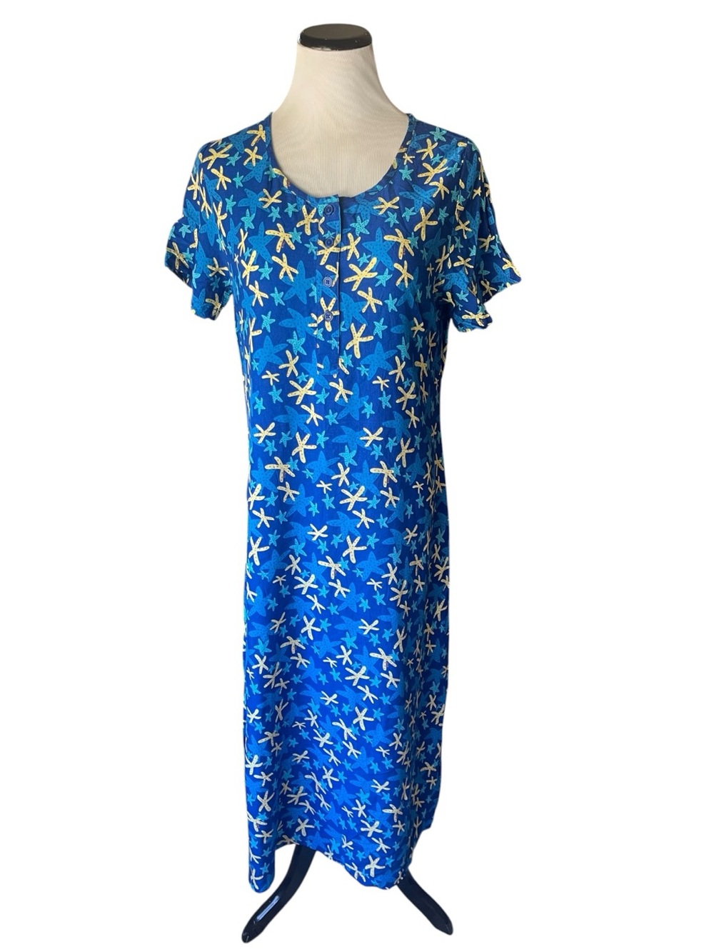 Down Under Starfish Maxi Dress Blue Cotton Henley Beach Resort M